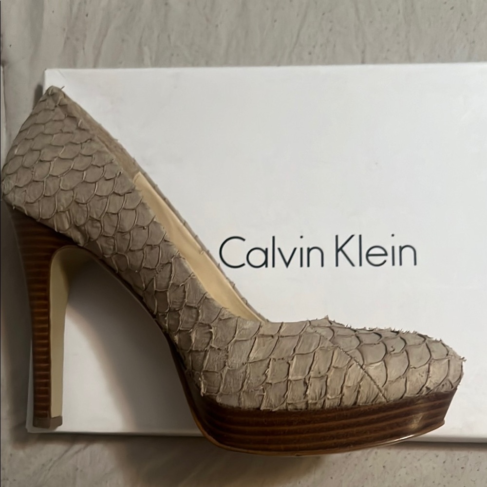 Calvin Klein Textured Beige Platform Heels